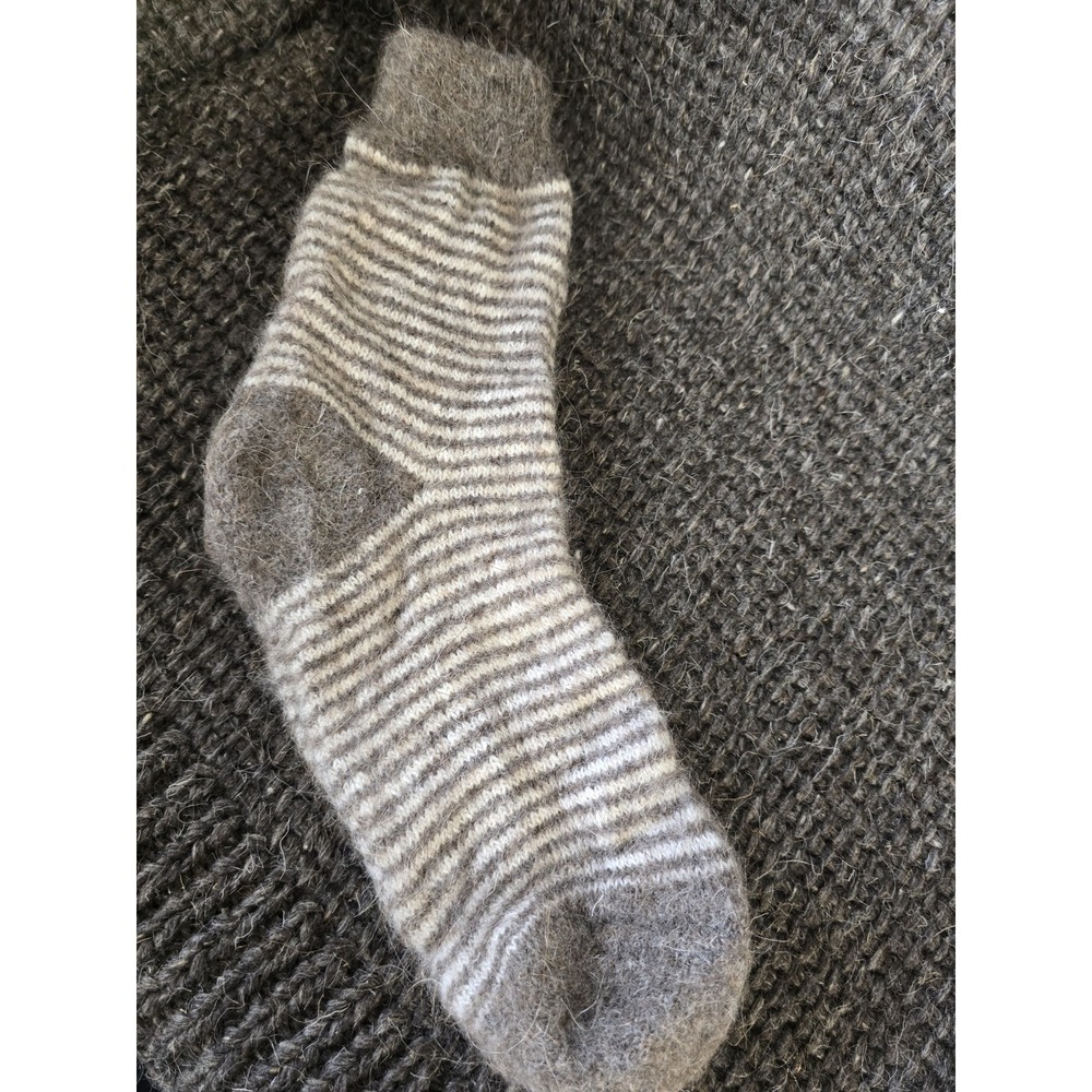 Handmade Goat Down Wool Socks Striped Warm Winter Cozy Knit Unisex Large Size